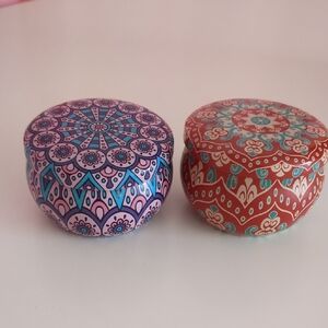 Pair Of Colorful Mandala Patterned Decorative Candle Tins NIB